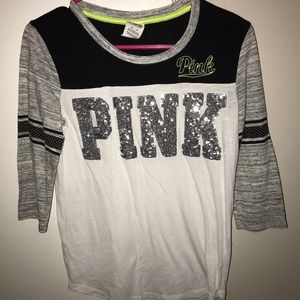 Pink Vs Three Quarter Sleeve Sequin Shirt